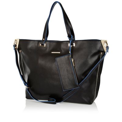 Black contrast trim soft tote bag