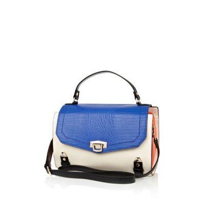 Blue colour block structured satchel