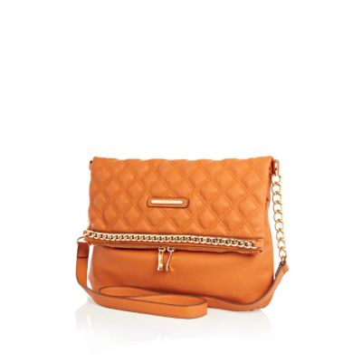 Orange chain trimmed messenger bag