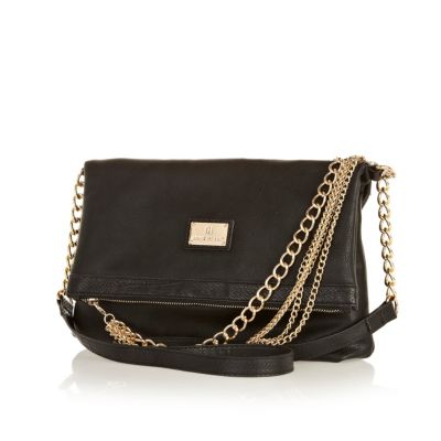 Black chain strap fold over messenger bag 