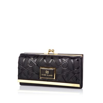 Black curved cut-out clip top purse 
