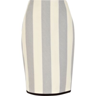Grey stripe contrast trim pencil skirt