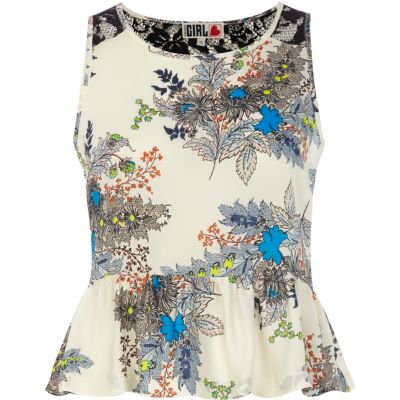 Cream Chelsea Girl oriental print peplum top