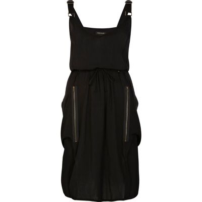 Black dungaree strap parachute dress