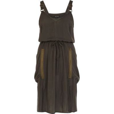 Green dungaree strap parachute dress