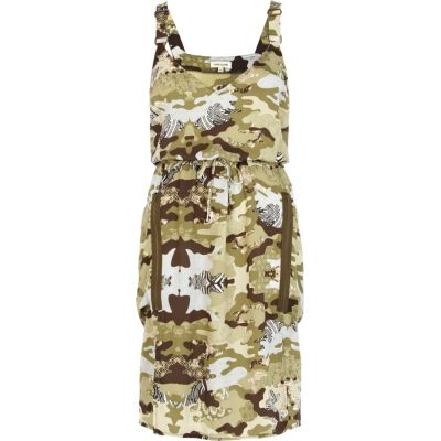 Green camo dungaree strap parachute dress