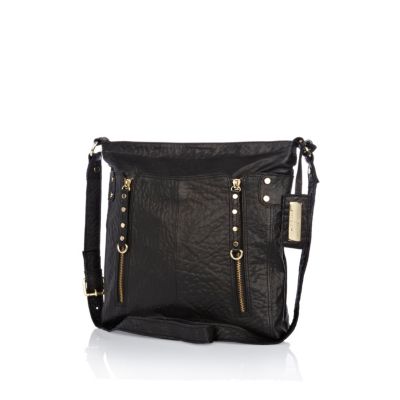 Black tumbled leather messenger bag 