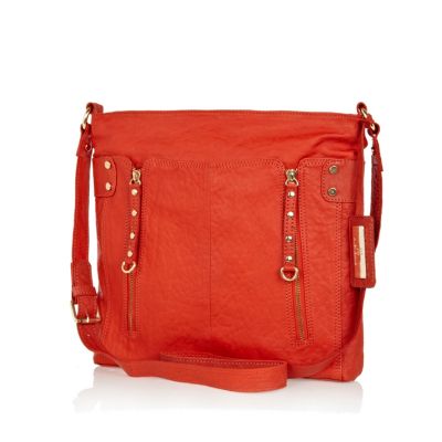 Orange tumbled leather messenger bag