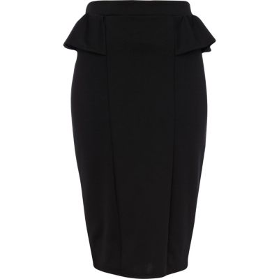 Black peplum pencil skirt