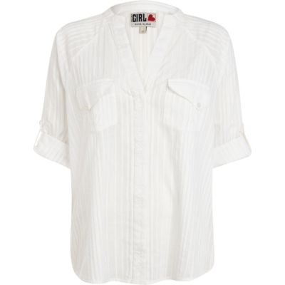 White Chelsea Girl stripe roll sleeve shirt