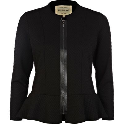 Black textured peplum jacket