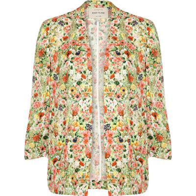 Green floral print kimono jacket