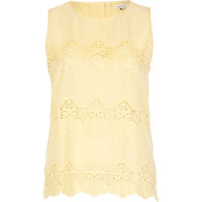 Yellow lace insert shell top