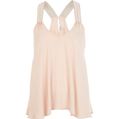 Light pink embellished strap swing cami top