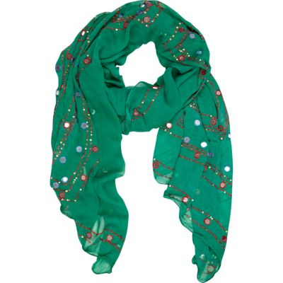 Green mirror embellished lightweight scarf