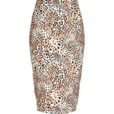 Brown animal print pencil skirt
