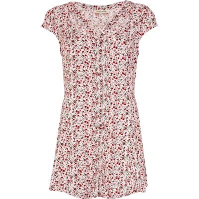 Pink floral print cut out playsuit