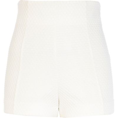 White textured high waisted city shorts 