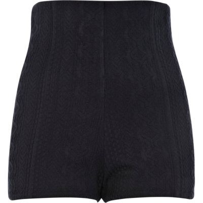 Navy textured high waisted city shorts 