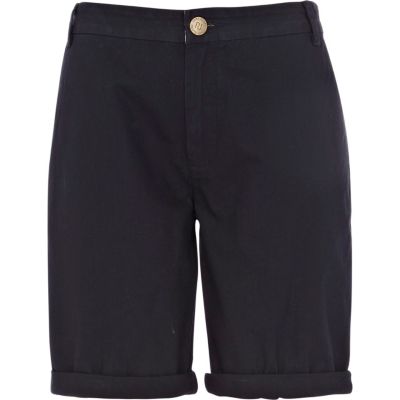 Navy casual long roll hem shorts