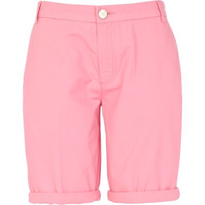 Pink casual roll hem long shorts
