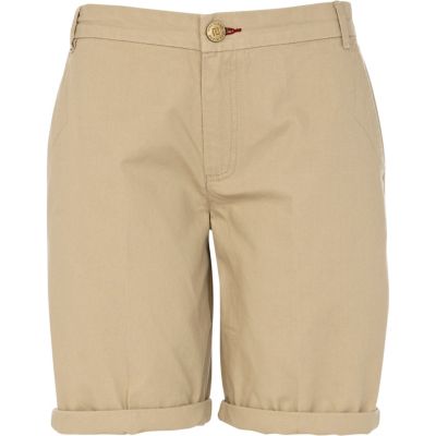 Light beige casual roll hem long shorts