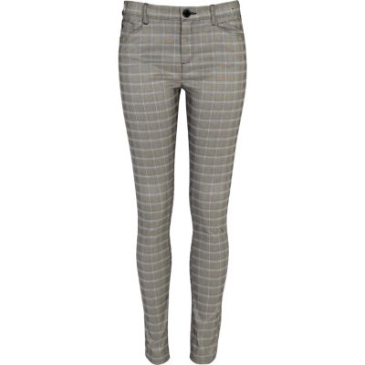 Light grey check skinny trousers