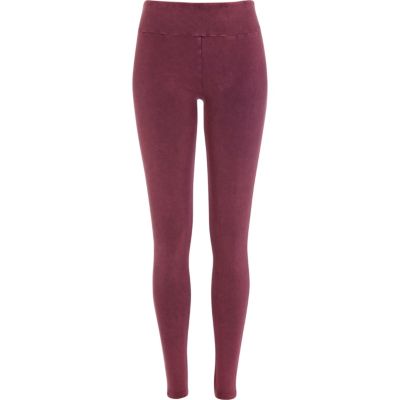 Dark red acid wash high waisted leggings