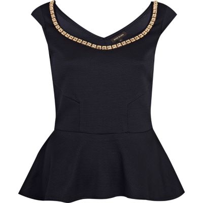 Navy studded trim peplum top