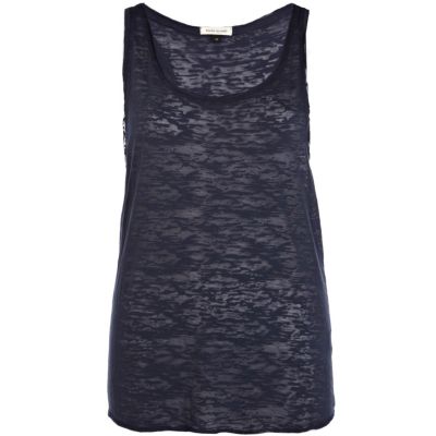 Navy burnout racer back vest