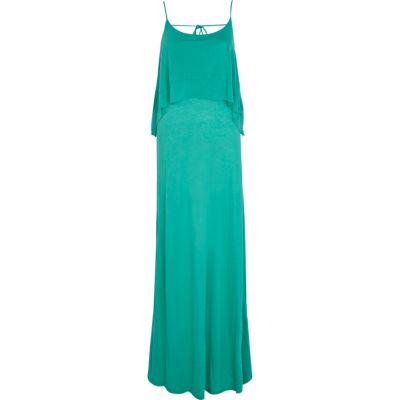 Green double layered cami maxi dress