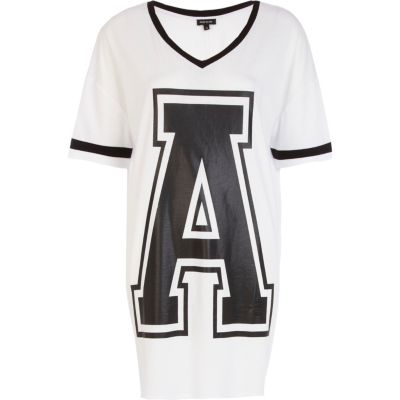 Black and white A print varsity t-shirt dress