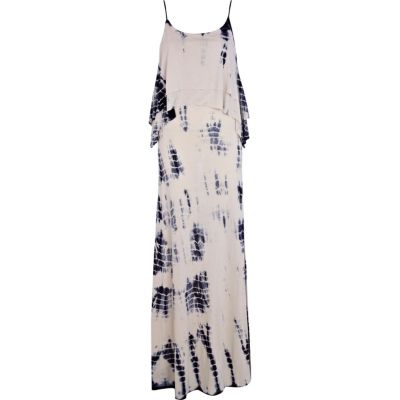 Beige tie dye layered cami maxi dress