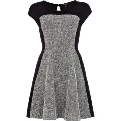 Black boucle panel skater dress 