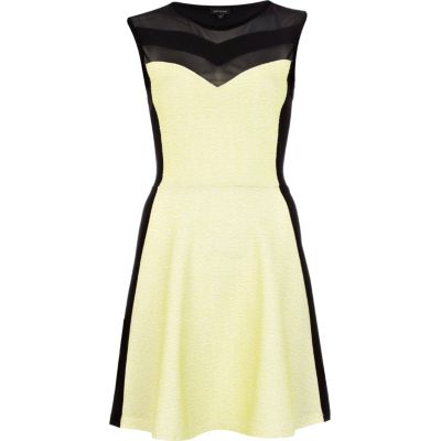 Black lime panel sleeveless skater dress 
