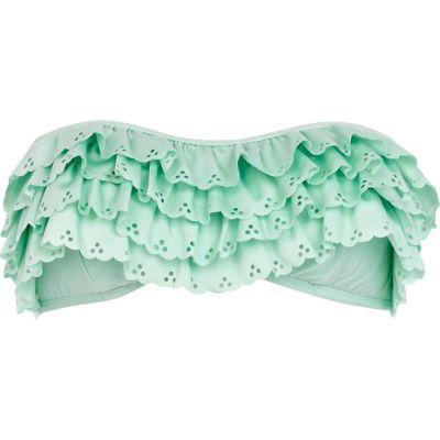 Mint green scalloped bandeau bikini top