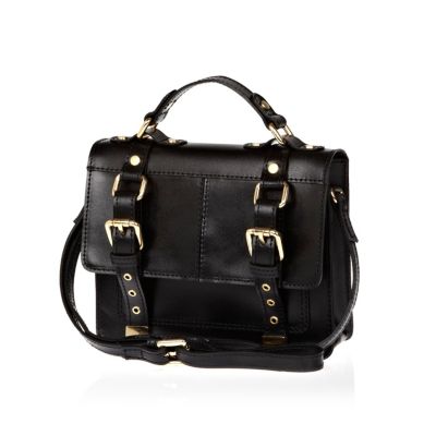 Black leather mini satchel