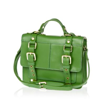 Green leather mini satchel
