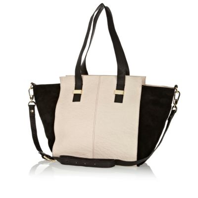 Cream leather colour block slouch bag