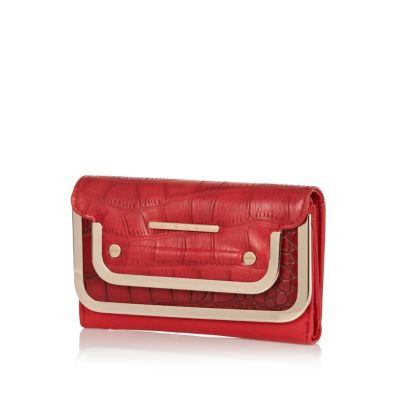Red croc panel metal trimmed purse
