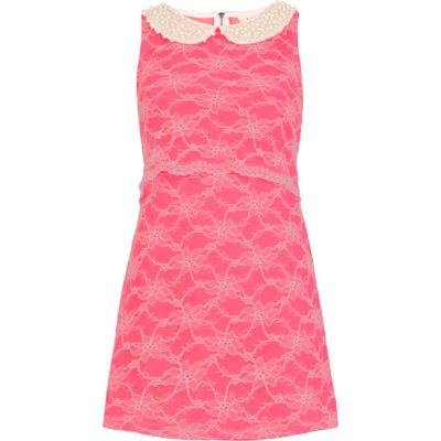 Pink lace pearl collar Lashes of London dress