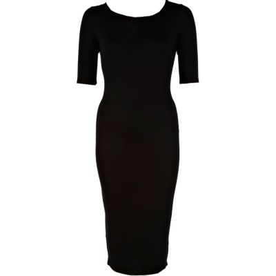 Black half sleeve midi column dress