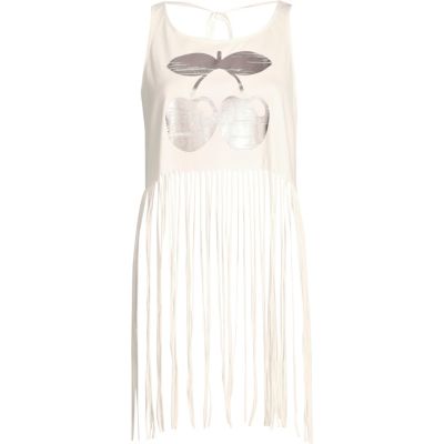 Cream Pacha logo print fringed crop top