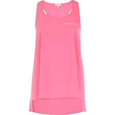 Fluro pink racer back stepped hem vest