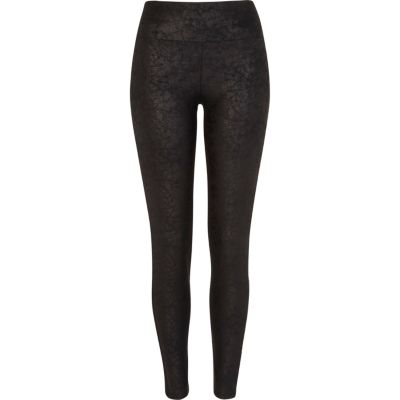 Black distressed wet look leggings