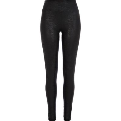 Black wet look snake high waisted leggings