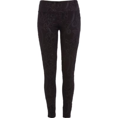Black embossed pattern high waisted leggings