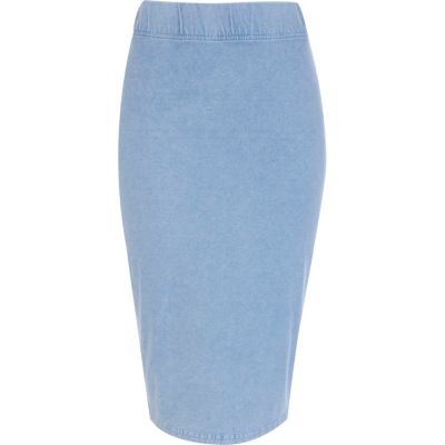 Light acid wash denim tube skirt 