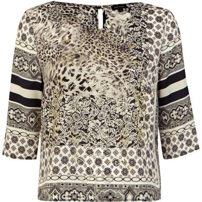Black tiger diamante colour block top