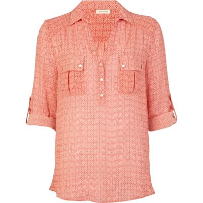 Red tile print linen shirt